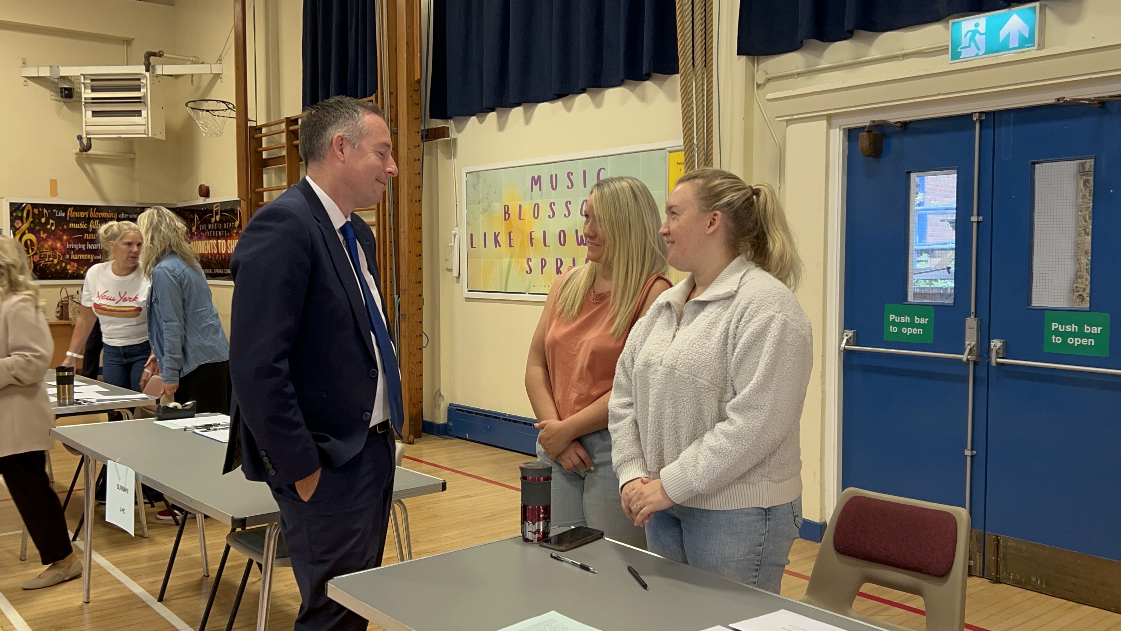 Paul Givan speaking to teachers