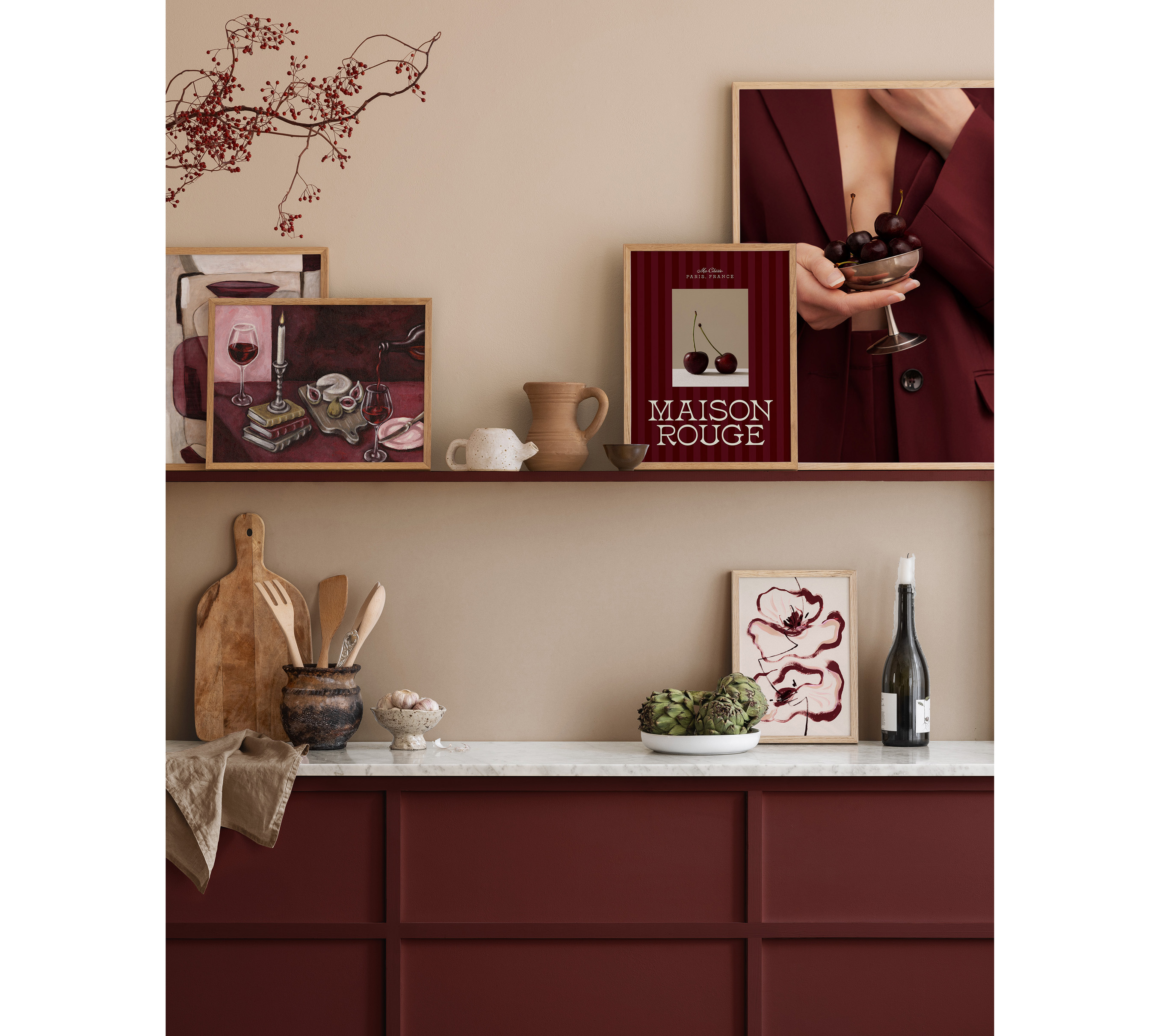 Maison Rouge Print; Ma Cherry Print, right, rest of items from a selection, Desenio 