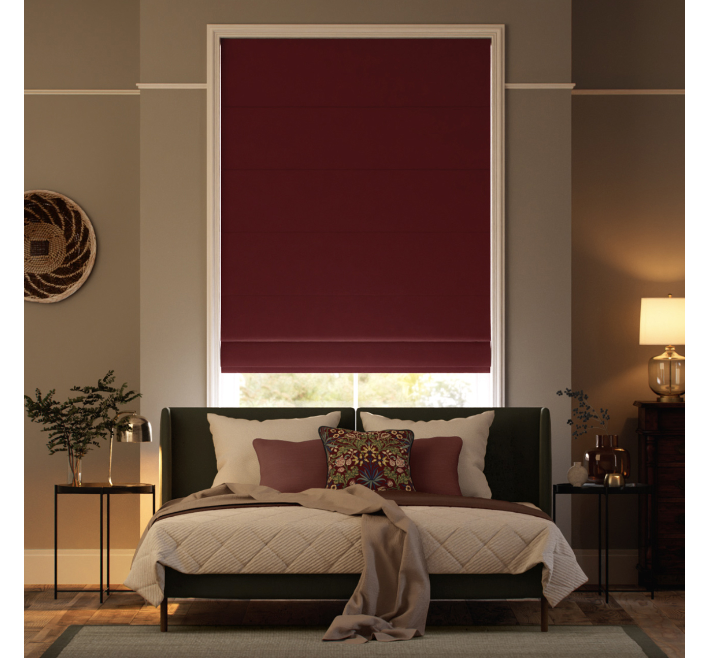 Canterbury Velvet Ruby Red Roman Blind, Blinds2go