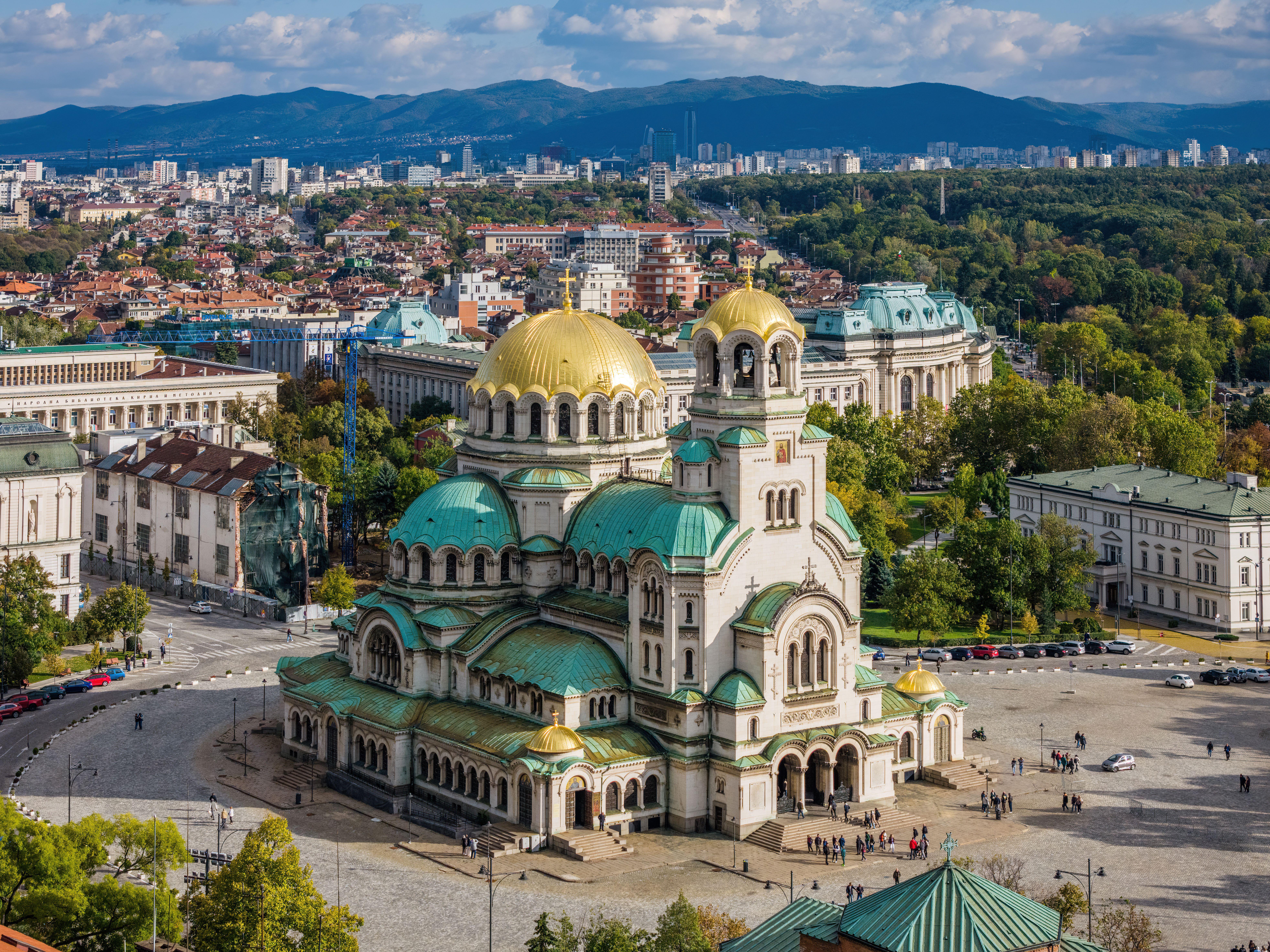 Aerial view of Saint Alexander Nevsky Cathedral, Sofia, Bulgaria