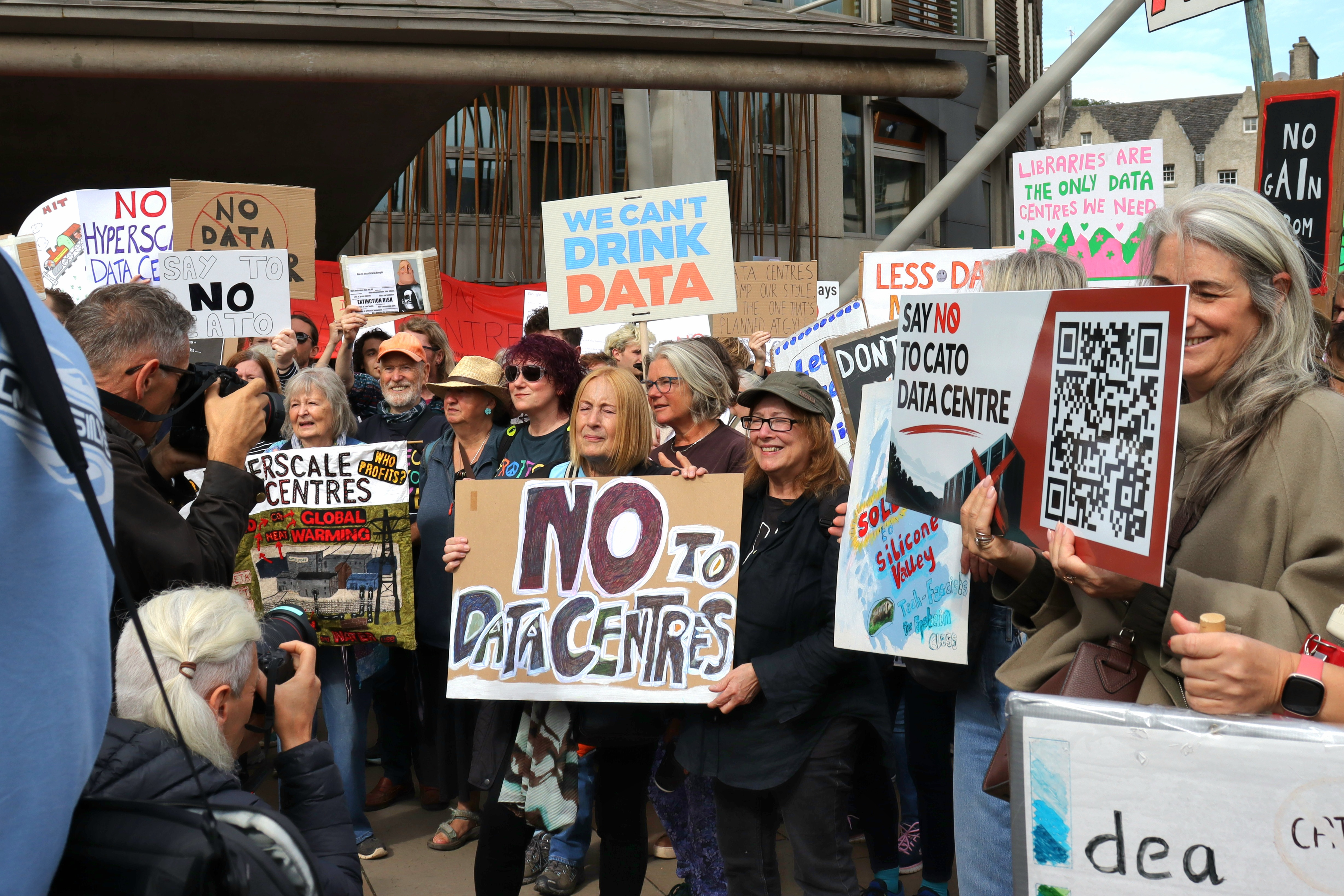 Campaigners outside Holyrood protesting against large data centres