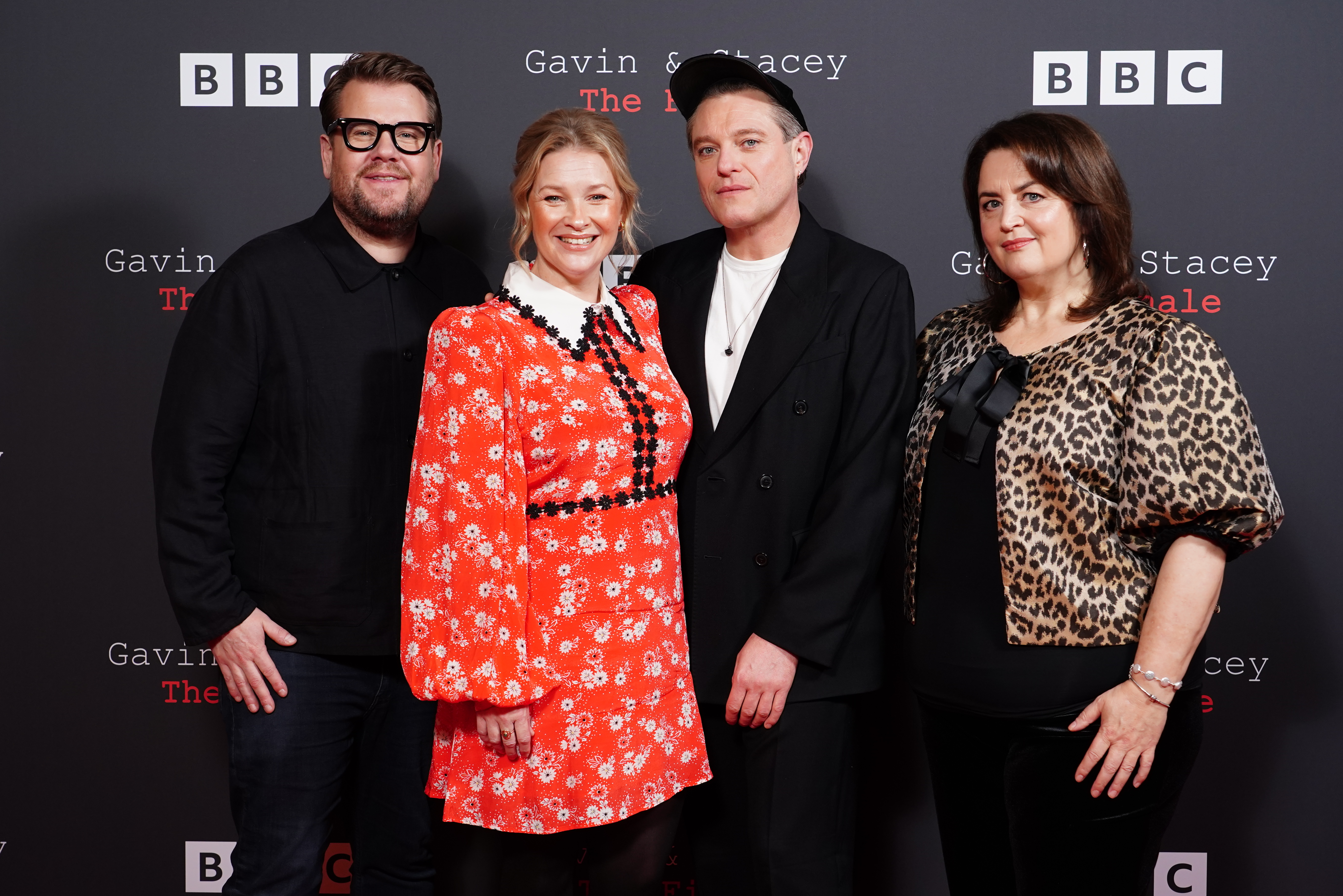 Joanna Page and her Gavin and Stacey co-stars, L-R: James Corden, Joanna Page, Mathew Horne and Ruth Jones (Ian West/PA)