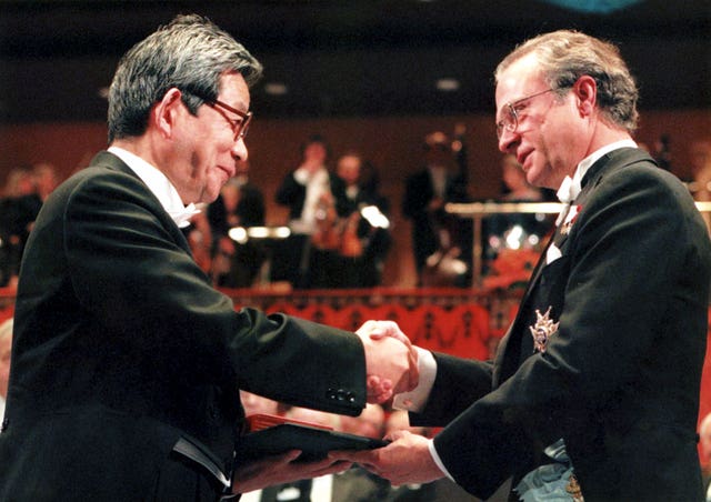 Kenzaburo Oe receives the Nobel Prize