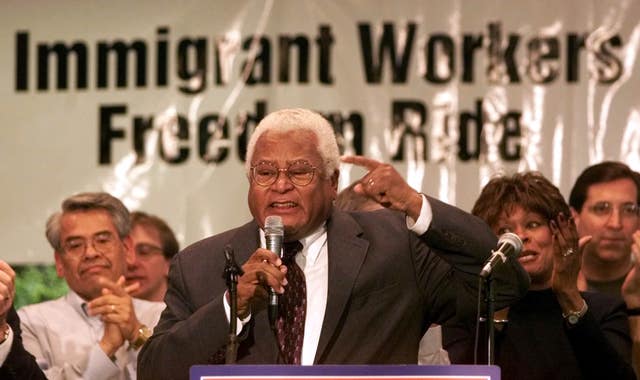 James Lawson gestures during a labour rally in 2003