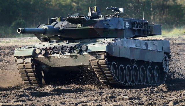 A Leopard 2 tank is pictured during a demonstration event held for the media by the German Bundeswehr in Munster near Hanover, Germany