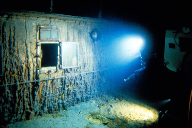 The deck of Titanic 12,500 feet below the surface of the ocean, 400 miles off the coast of Newfoundland, Canada, in 1986 