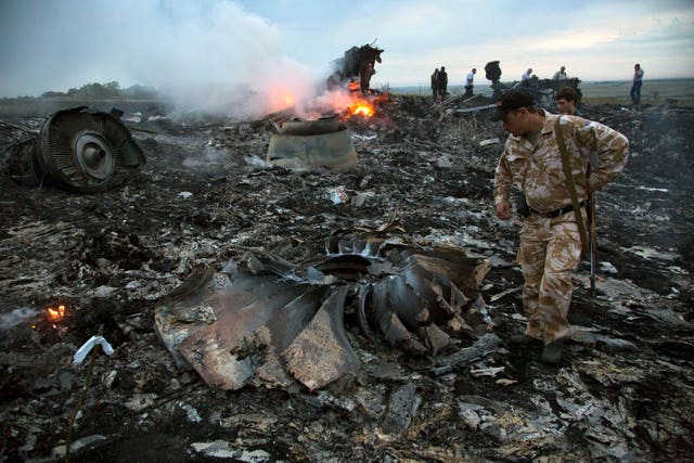 The flaming wreckage of MH17