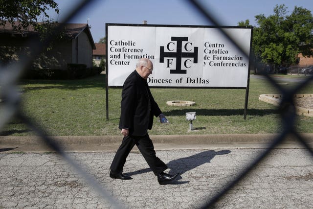 Cardinal Kevin Farrell walks outside the Diocese of Dallas Catholic Conference and Formation Centre in 2014 