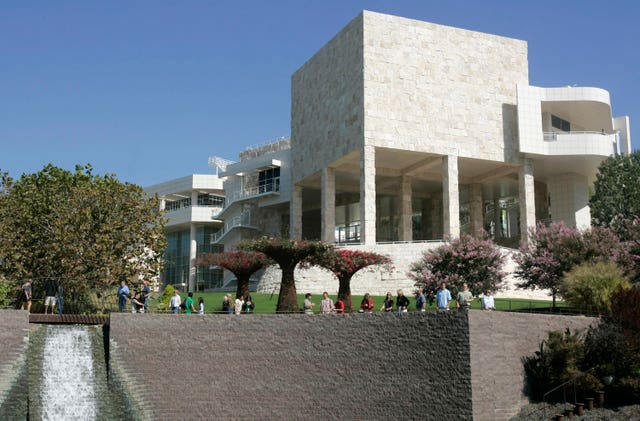 Visitors walk in the gardens at the J Paul Getty Museum in Los Angeles 