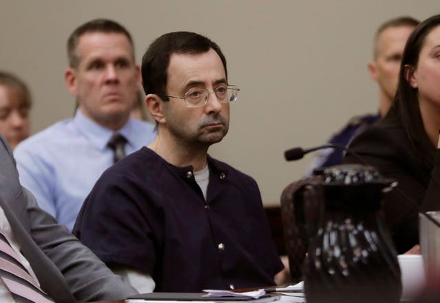 Larry Nassar sits during his sentencing 