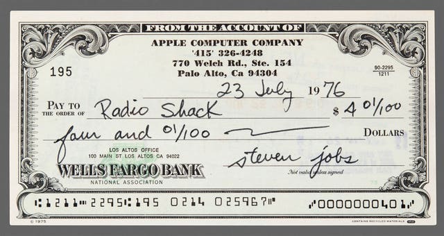 A cheque signed by Steve Jobs