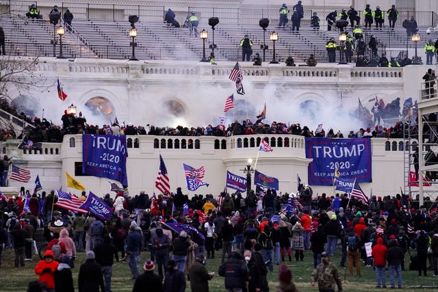 Insurrectionists loyal to Donald Trump storm the Capitol in Washington on January 6 2021