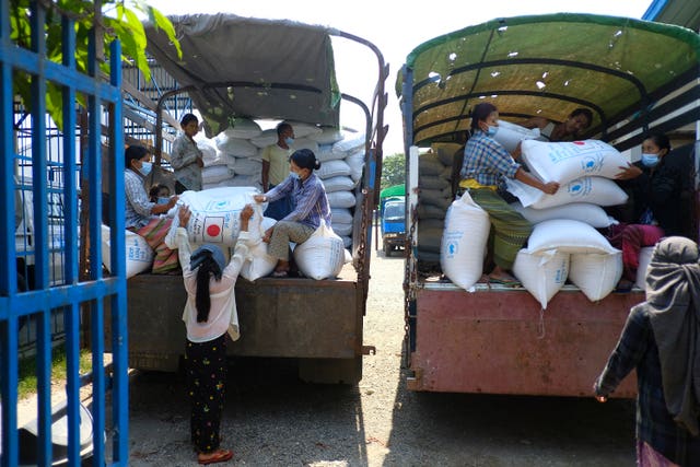 Relief food unloaded