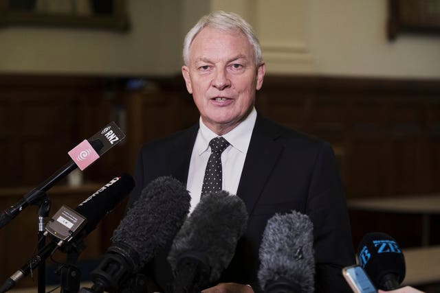 Then-Auckland Mayor Phil Goff talks to the media in Auckland in 2021