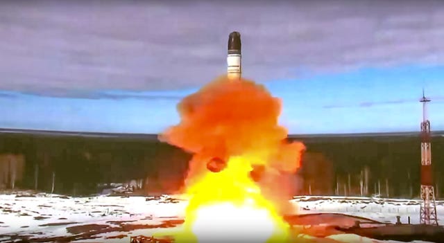 The Sarmat intercontinental ballistic missile is launched from Plesetsk in north-western Russia