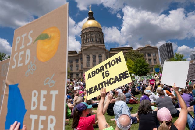 Abortion rights protesters rally near the Georgia state Capitol in Atlanta on May 14, 2022