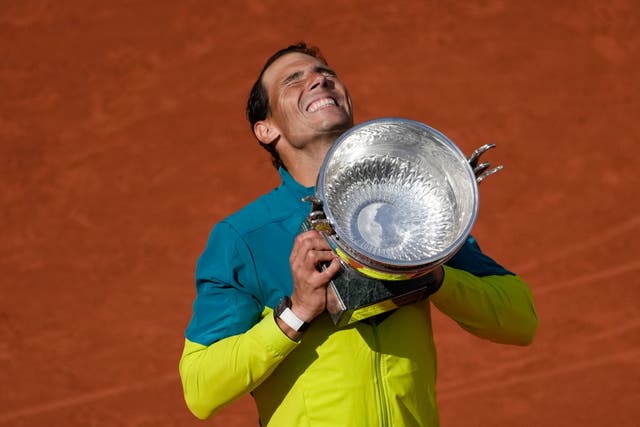 Rafael Nadal lifts the French Open trophy for the 14th time last June 