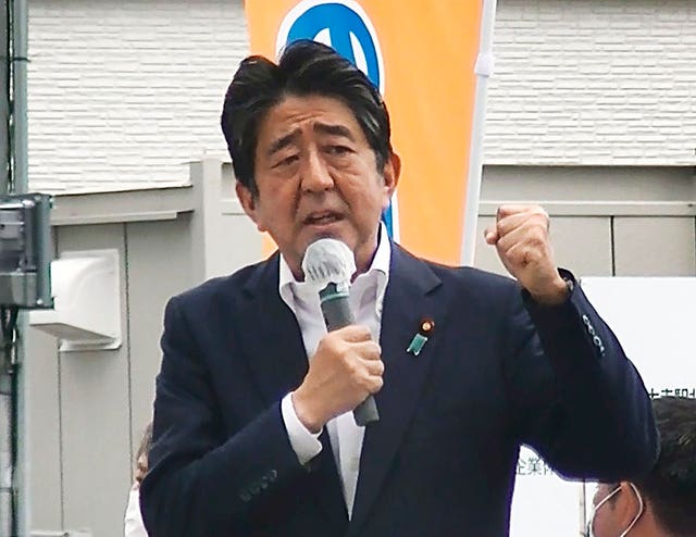 Japan’s former prime minister Shinzo Abe makes a campaign speech in Nara, western Japan, shortly before he was shot on July 8 2022