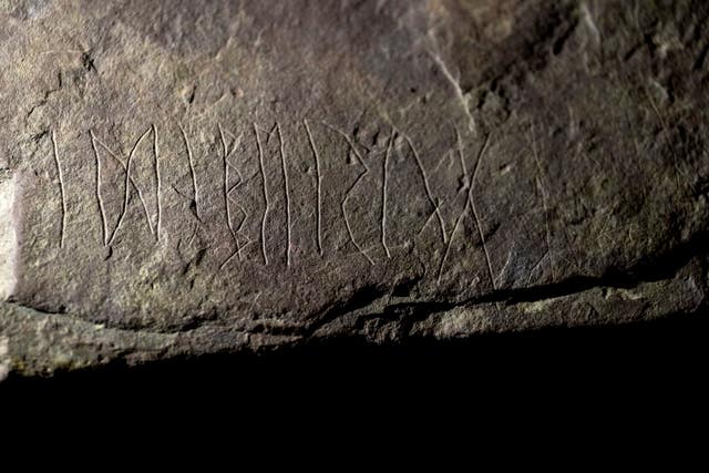 The runestone found at Tyrifjorden, Norway, is shown at the Museum of Cultural History in Oslo 