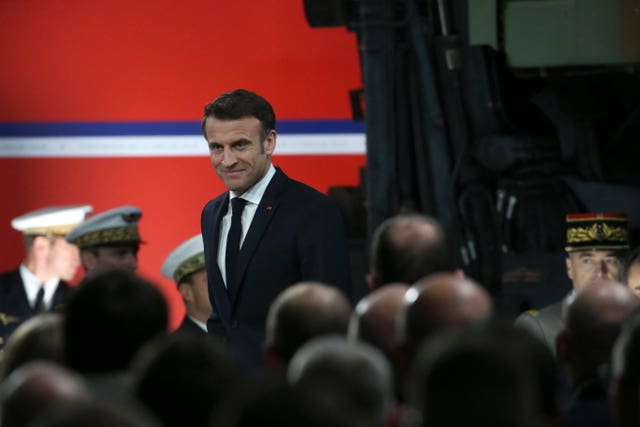French President Emmanuel Macron arrives to deliver his address to the French army