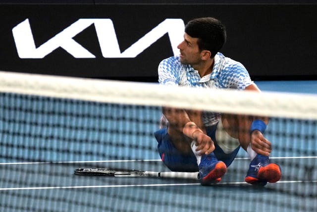Novak Djokovic collapsed to the court after winning the first set 