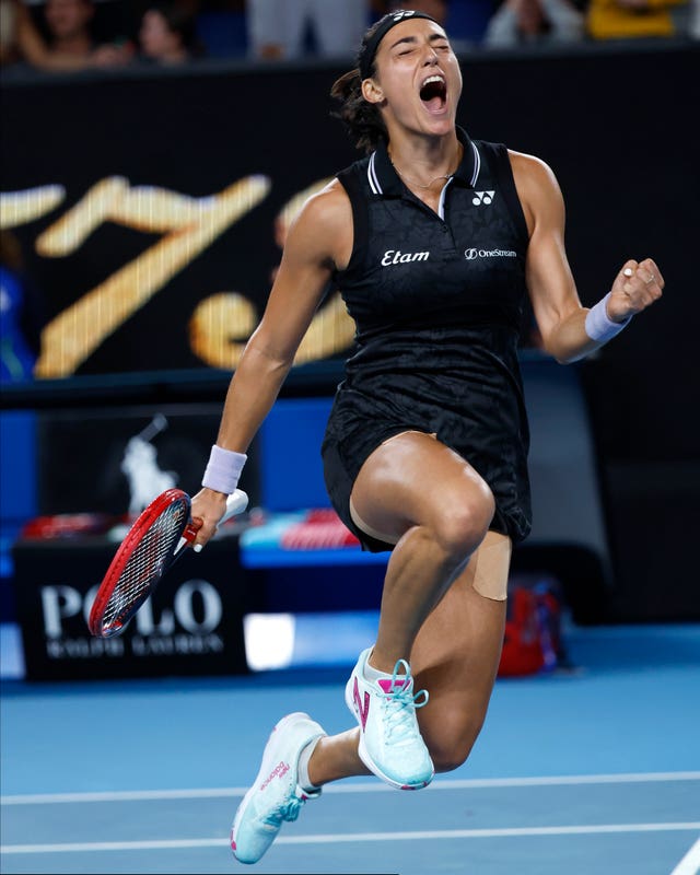 Caroline Garcia celebrates her victory over Laura Siegemund