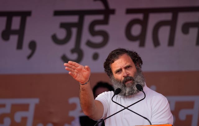 Rahul Gandhi speaks in Jammu, India, in January