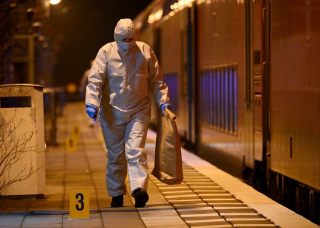 Germany’s Federal Police force said a man used a knife to attack several passengers shortly before a regional train traveling from Kiel to Hamburg arrived at the Brokstedt station