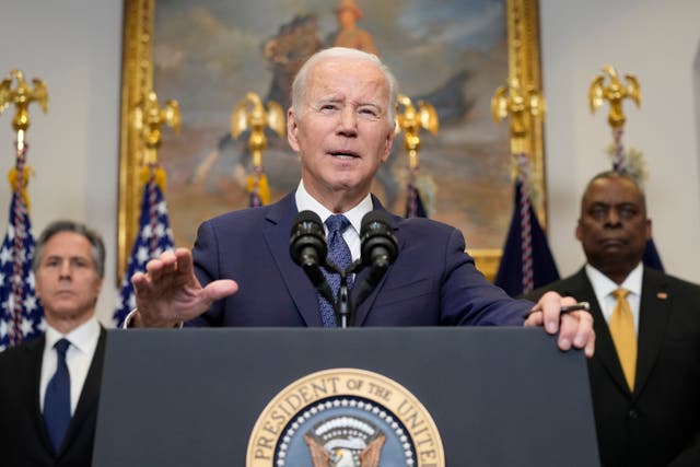 President Joe Biden speaks about Ukraine from the Roosevelt Room at the White House in Washington