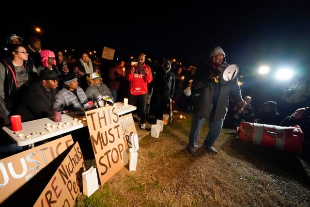 Rev Andre E Johnson, of the Gifts of Life Ministries, preaches at a candlelight vigil for Tyre Nichols 