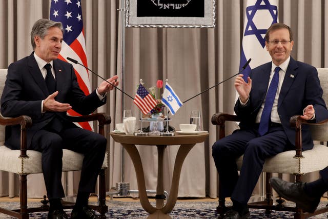 US secretary of state Antony Blinken, left, with Israeli President Isaac Herzog in Jerusalem 