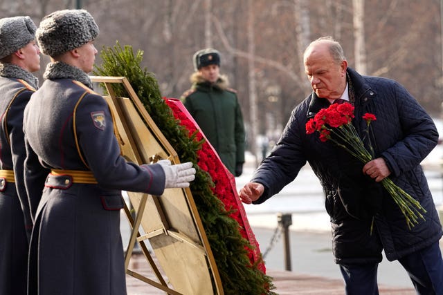 Russian Communist Party leader Gennady Zyuganov attends the wreath-laying ceremony