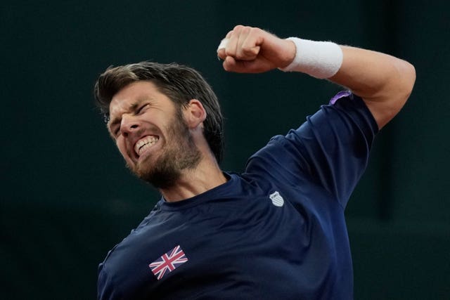 Cameron Norrie punches the air securing Great Britain's place in the Davis Cup Finals with victory over Colombia’s Nicolas Mejia (Fernando Vergara/AP).