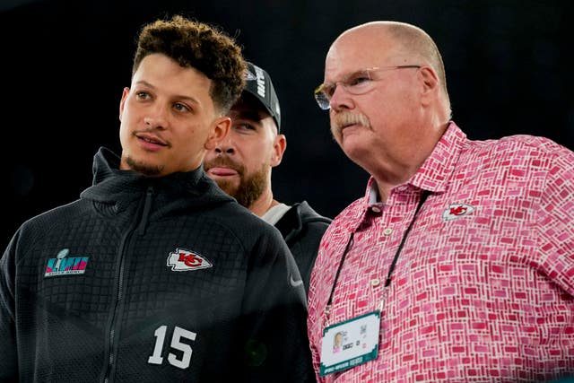 Andy Reid, right, and Patrick Mahomes
