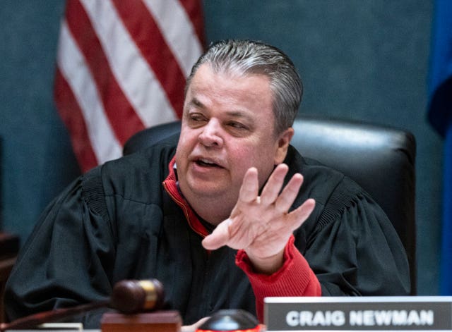 North Las Vegas justice of the peace Craig Newman presides over the bail hearing
