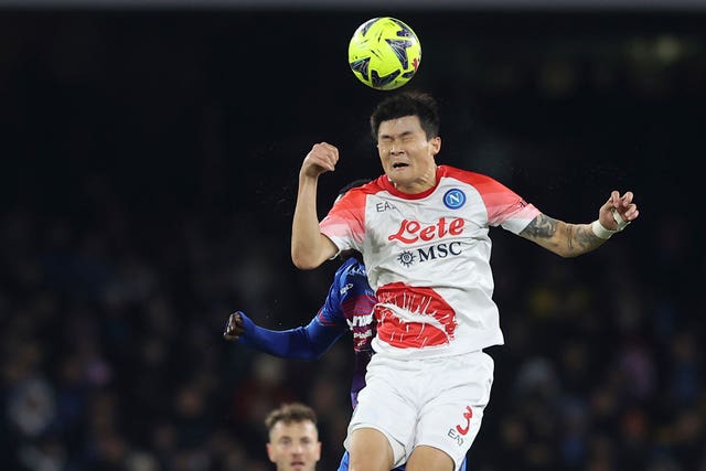 Napoli’s Kim Min-jae, right, has been linked with  a Premier League move