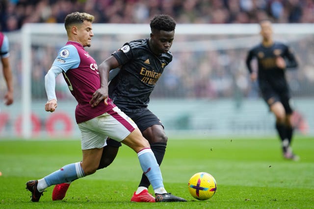 Saka and Coutinho clashed during Arsenal's win at Villa.