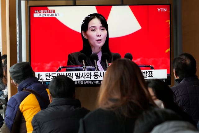 A TV screen shows a picture of Kim Yo Jong, the sister of North Korean leader Kim Jong Un, during a news programme at Seoul Railway Station in South Korea