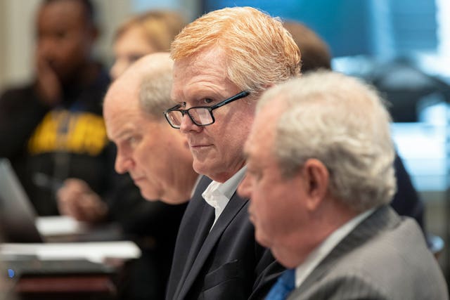 Alex Murdaugh listens as prosecutor Creighton Waters makes closing arguments during his double murder trial at the Colleton County Courthouse on Wednesday