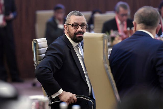 British Foreign Secretary James Cleverly attends the G20 foreign ministers’ meeting in New Delhi on Thursday