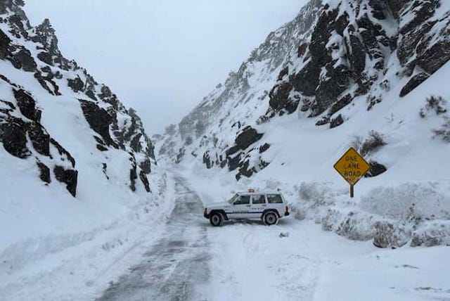 Snow-covered road in California