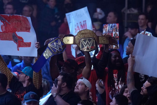 Wrestling fans cheer during the WWE Monday Night RAW event on March 6 in Boston 