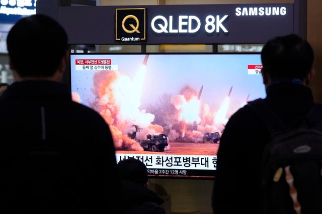 A TV screen shows an image of North Korea’s missiles launch during a news programme at Seoul railway station in South Korea