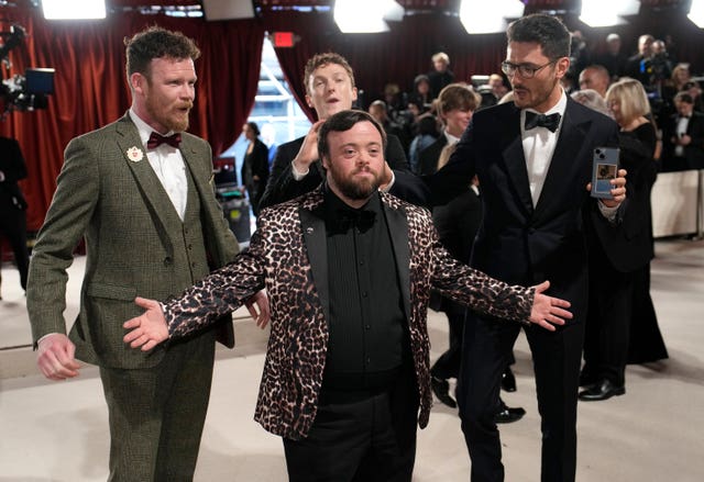Seamus O’Hara, from left, James Martin, Ross White and Tom Berkeley at the Oscars at the Dolby Theatre in Los Angeles