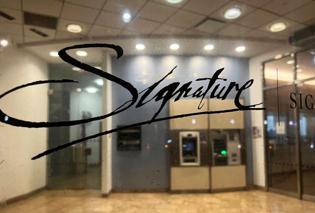 A branch of Signature Bank is photographed, late Sunday, March 12, 2023, in New York