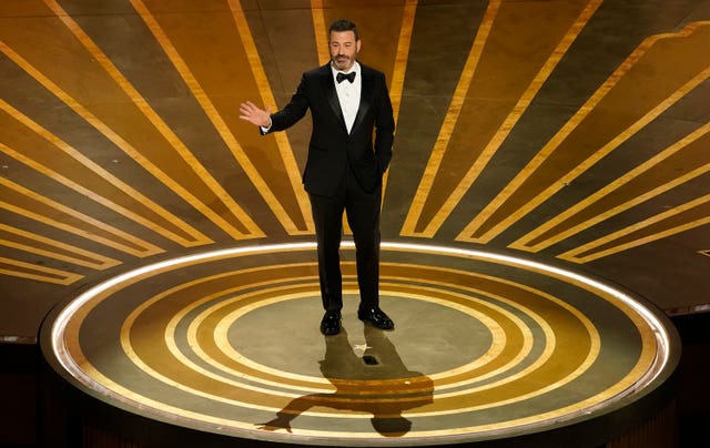 Host Jimmy Kimmel speaks at the Oscars at the Dolby Theatre in Los Angeles 