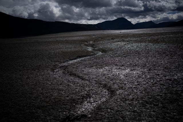 A usually submerged section of the lake Serre-Poncon is dry in southern France on March 14, 2023 