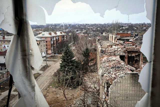 A view of the town of Bakhmut, the site of the heaviest battles with Russian troops, in the Donetsk region of Ukraine