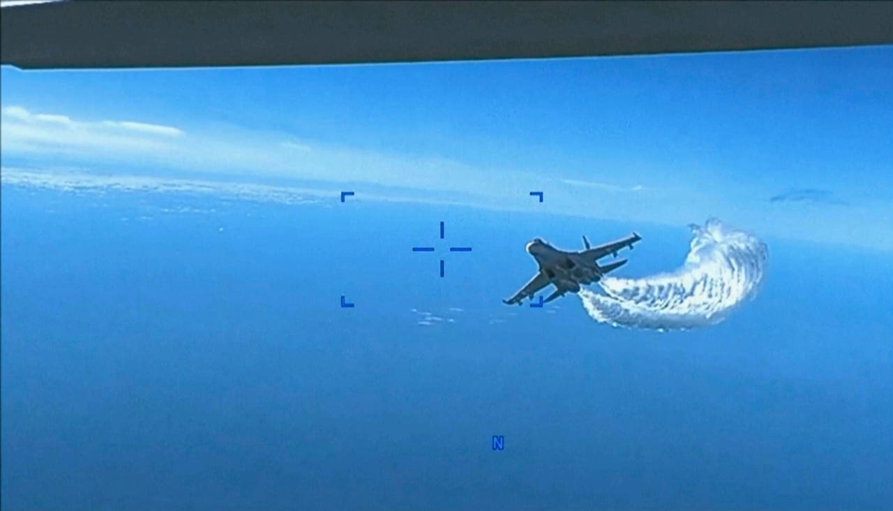 Pentagon shows footage of ‘Russian aircraft dumping fuel on US drone