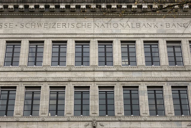 A view of the facade of the Swiss National Bank in Zurich